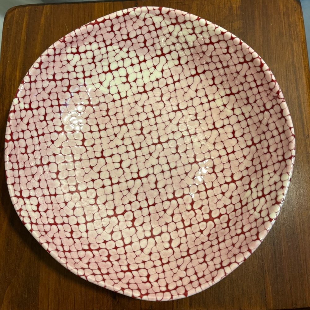 Two (2) Anthropologie Textured Round-ish Bowls - Pink & Dark Teal